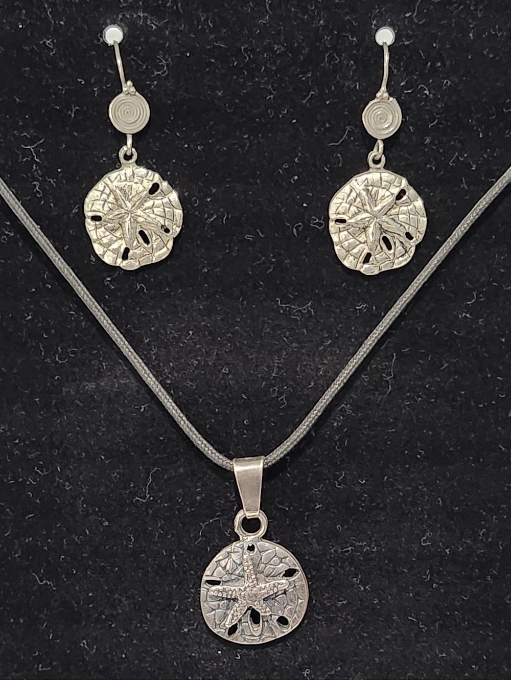 Silver Tone Sand Dollar Necklace and Earring Set